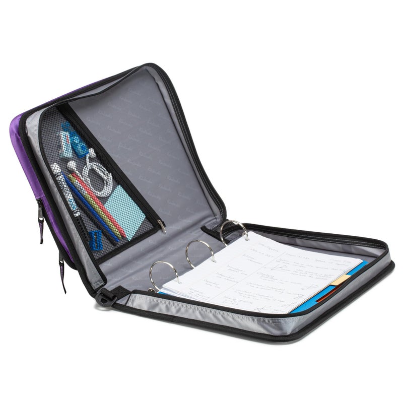 Kinbashi 2-Inch 3 Rings Zipper Binder, Holds 15-Inch Laptop, Handle and Shoulder Strap Included, Purple - Image 2